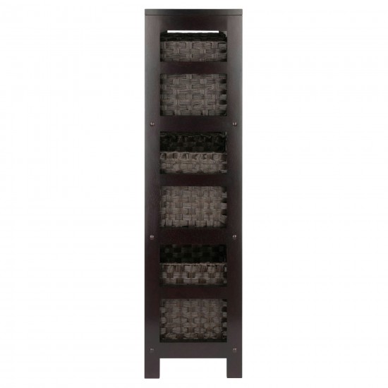 Leo 7-Pc Storage Shelf with 6 Foldable Woven Baskets, Espresso and Chocolate