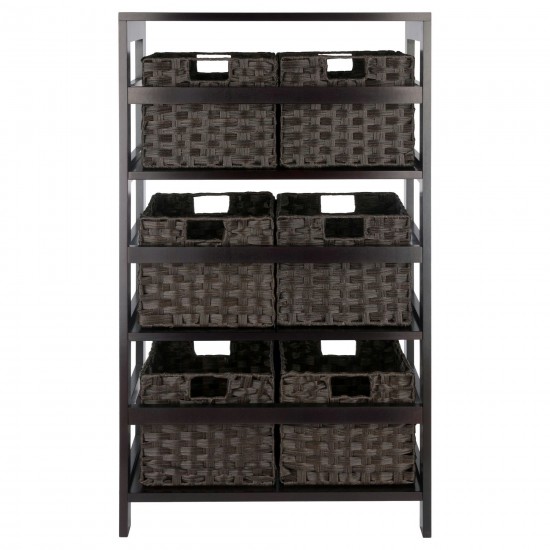 Leo 7-Pc Storage Shelf with 6 Foldable Woven Baskets, Espresso and Chocolate