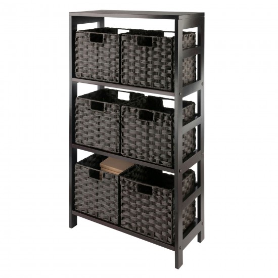 Leo 7-Pc Storage Shelf with 6 Foldable Woven Baskets, Espresso and Chocolate