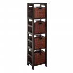 Leo 5-Pc Storage Shelf with 4 Wicker Baskets, Espresso and Walnut