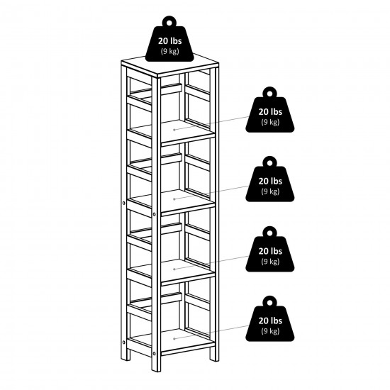 Capri 5-Pc Storage Shelf with 4 Foldable Fabric Baskets, Espresso and Beige