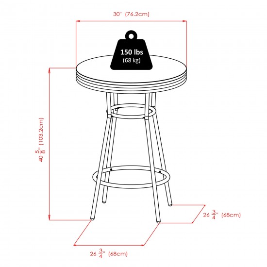 Summit 3-Pc High Table with Swivel Seat Bar Stools, Black and Chrome