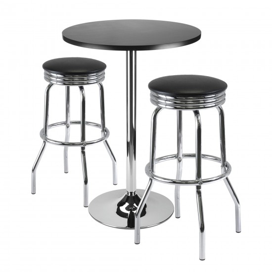 Summit 3-Pc S Pub Table with Swivel Seat Bar Stools, Black and Chrome