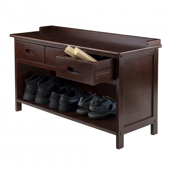 Adriana 3-Drawer Bench with Storage, Walnut