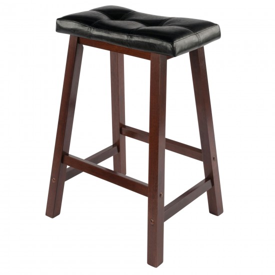 Mona Cushion Saddle Seat Counter Stool, Black and Walnut