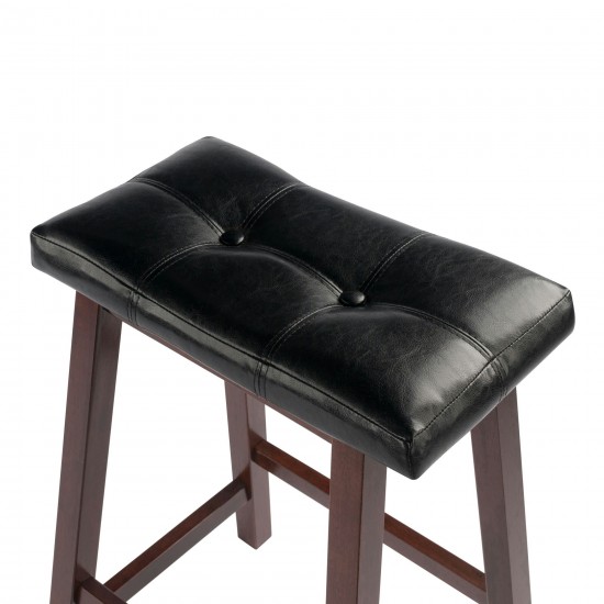 Mona Cushion Saddle Seat Counter Stool, Black and Walnut