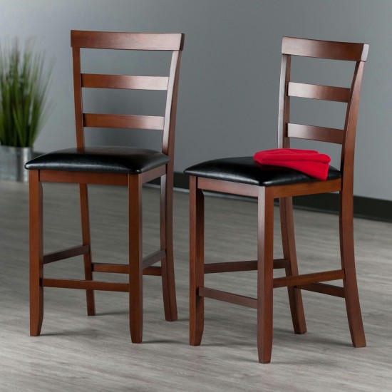 Simone 2-Pc Cushion Ladder-back Counter Stool Set, Black and Walnut