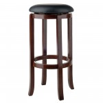 Walcott Cushion Swivel Seat Bar Stool, Black and Walnut