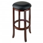 Walcott Cushion Swivel Seat Bar Stool, Black and Walnut