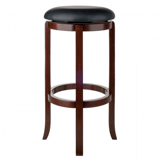 Walcott Cushion Swivel Seat Bar Stool, Black and Walnut