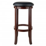 Walcott Cushion Swivel Seat Bar Stool, Black and Walnut