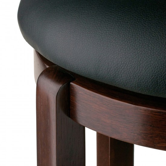 Walcott Cushion Swivel Seat Bar Stool, Black and Walnut