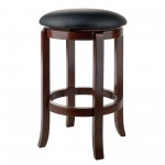 Walcott Cushion Swivel Seat Counter Stool, Black and Walnut