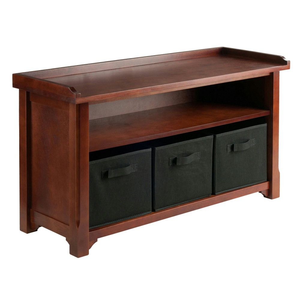 Verona 4-Pc Storage Bench with 3 Foldable Fabric Baskets, Walnut and Black Verona 4-Pc Storage Bench with 3 Foldable Fabric Baskets, Walnut and Black