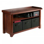 Verona 4-Pc Storage Bench with 3 Foldable Fabric Baskets, Walnut and Black