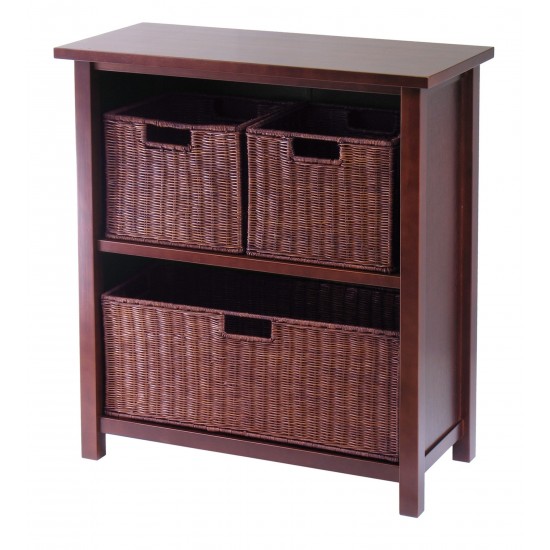 Milan 4-Pc Storage Shelf with 3 Wicker Baskets, Walnut