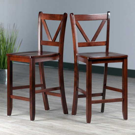 Victor 2-Pc V-back Counter Stool Set, Walnut