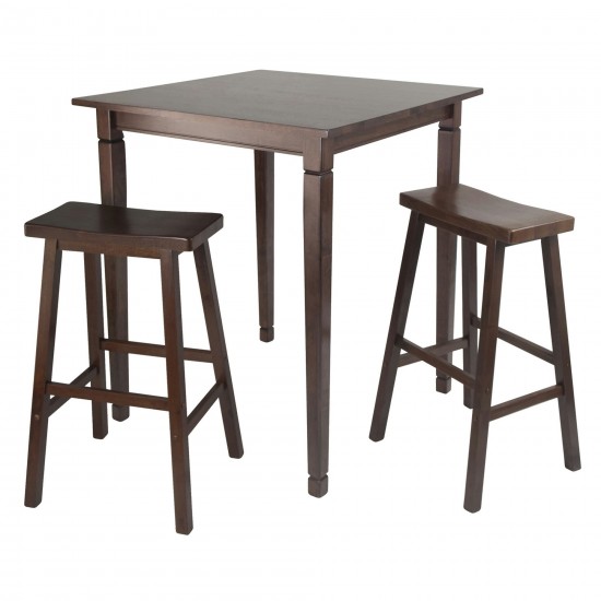 Kingsgate 3-Pc High Dining Table with Saddle Seat Bar Stools, Walnut