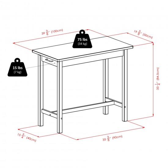 Sally 3-Pc Breakfast Table w/ Cushion Saddle Seat Counter Stools, Walnut & Black