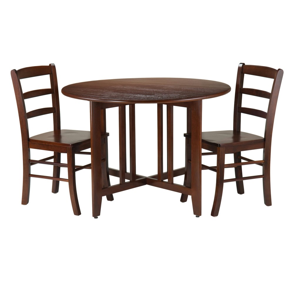 Alamo 3-Pc Drop Leaf Table with Ladder-back Chairs, Walnut, 94305 Alamo 3-Pc Drop Leaf Table with Ladder-back Chairs, Walnut, 94305