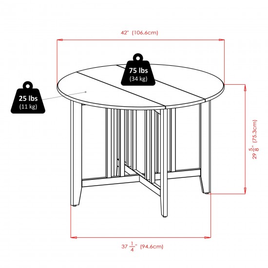 Alamo 3-Pc Drop Leaf Table with Ladder-back Chairs, Walnut, 94305