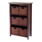 Milan 7-Pc Storage Shelf with 6 Wicker Baskets, Walnut