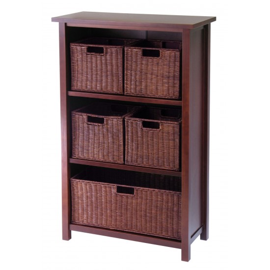 Milan 6-Pc Storage Shelf with 5 Wicker Baskets, Walnut