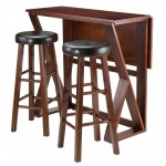 Harrington 3-Pc Drop Leaf Table with Cushion Seat Bar Stools, Walnut & Espresso