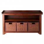 Milan 4-Pc Storage Bench with 3 Wicker Baskets, Walnut