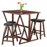 Harrington 3-Pc Drop Leaf Table w/ Cushion Saddle Seat Counter Stools, Natural