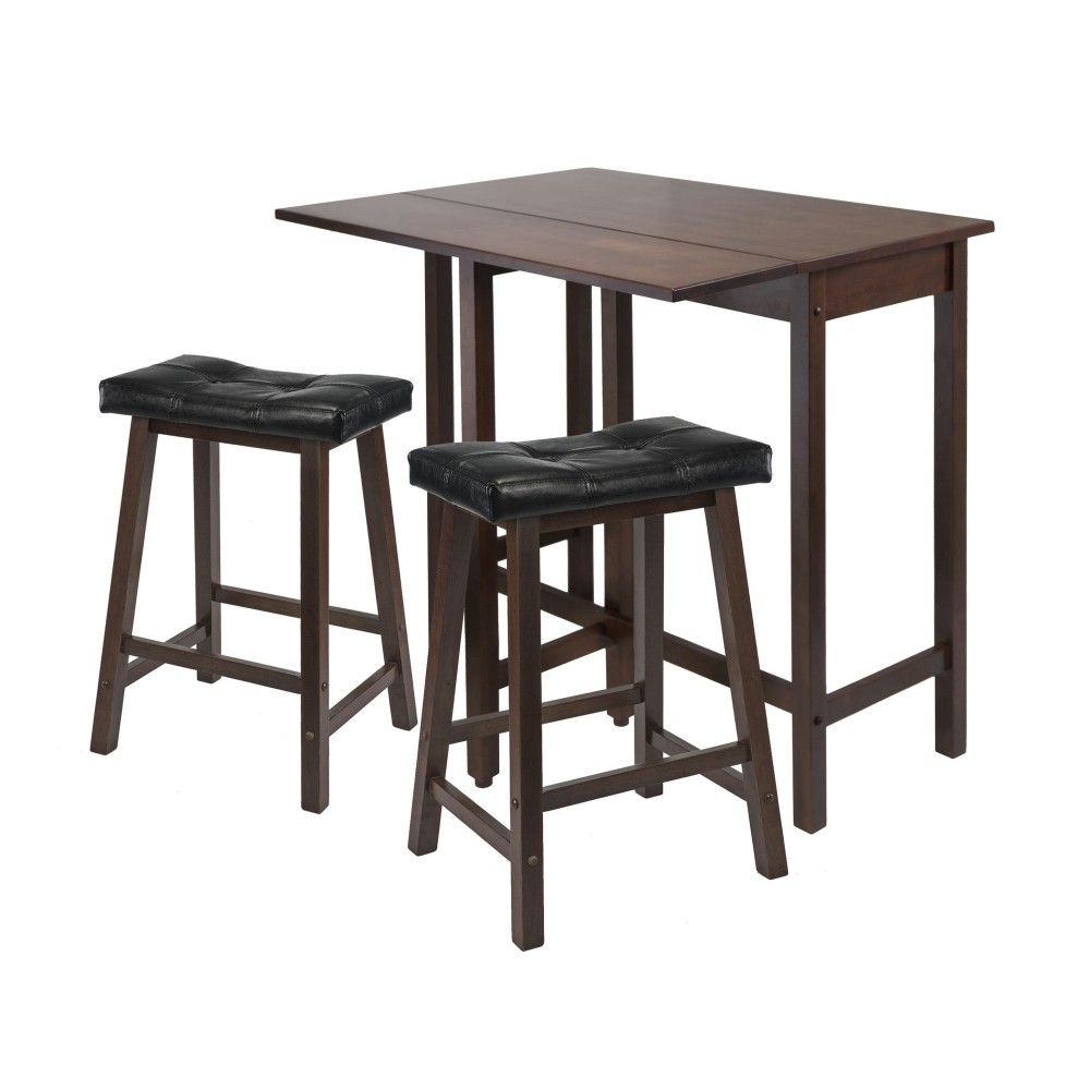 Lynnwood 3-Pc Drop Leaf Table w/ Cushion Saddle Seat Counter Stools, Natural