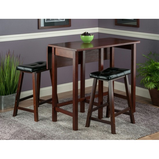 Lynnwood 3-Pc Drop Leaf Table w/ Cushion Saddle Seat Counter Stools, Natural