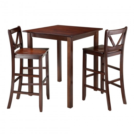 Parkland 3-Pc High Table with V-Back Bar Stools, Walnut