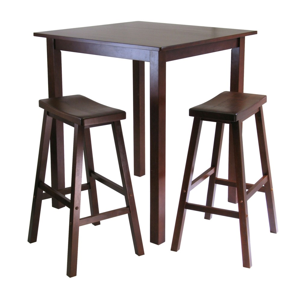 Parkland 3-Pc High Table with Saddle Seat Bar Stools, Walnut