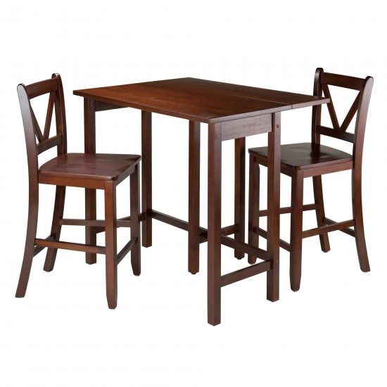 Lynnwood 3-Pc Drop Leaf Table with V-Back Counter Stools, Walnut