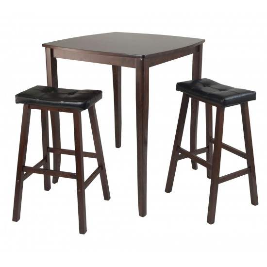 Inglewood 3-Pc High Table with Cushioned Saddle Seat Bar Stools, Walnut & Black