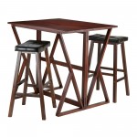 Harrington 3-Pc Drop Leaf High Table w/ Cushion Saddle Seat Bar Stools, Natural