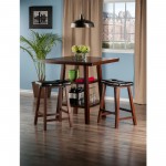 Orl&o 3-Pc High Table with Cushion Saddle Seat Counter Stools, Walnut & Black