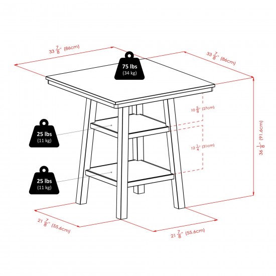 Orl&o 3-Pc High Table with Cushion Saddle Seat Counter Stools, Walnut & Black