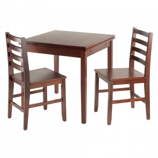 Pulman 3-Pc Dining Table with Flat Ladder-back Chairs, Walnut