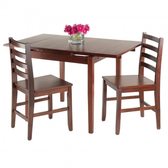 Pulman 3-Pc Dining Table with Flat Ladder-back Chairs, Walnut