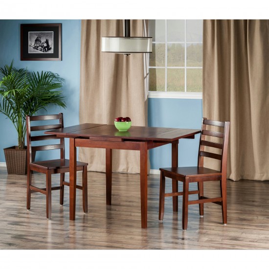 Pulman 3-Pc Dining Table with Flat Ladder-back Chairs, Walnut