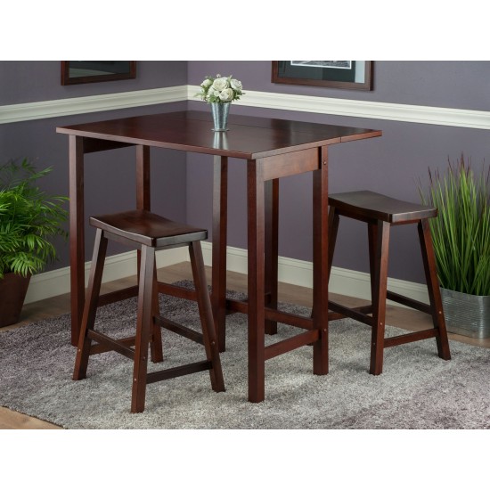 Lynnwood 3-Pc Drop Leaf Table with Saddle Seat Counter Stools, Walnut