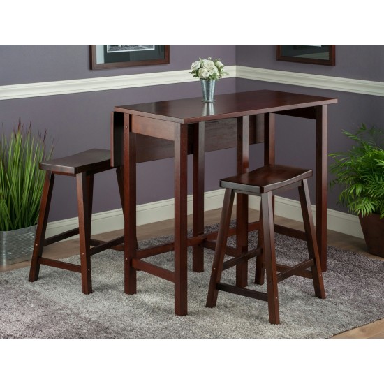 Lynnwood 3-Pc Drop Leaf Table with Saddle Seat Counter Stools, Walnut