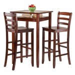 Halo 3-Pc High Table with Ladder-back Bar Stools, Walnut