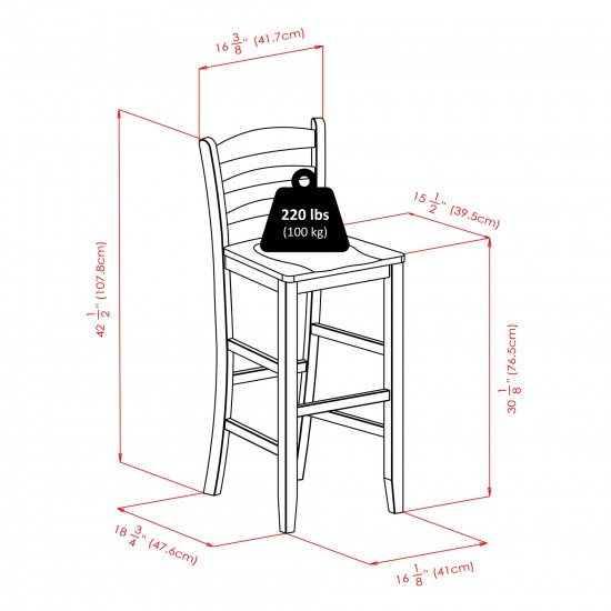 Halo 3-Pc High Table with Ladder-back Bar Stools, Walnut