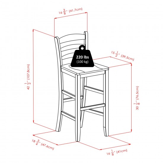 Fiona 3-Pc High Table with Ladder-back Bar Stools, Walnut