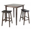 Kingsgate 3-Pc High Table with Cushion Saddle Seat Bar Stools, Walnut and Black