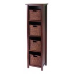 Milan 5-Pc Storage Shelf with 4 Wicker Baskets, Walnut