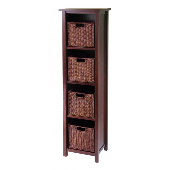 Milan 5-Pc Storage Shelf with 4 Wicker Baskets, Walnut